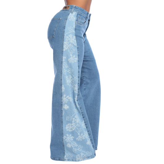 Jean mom flare estampado print floral - Ref:10811