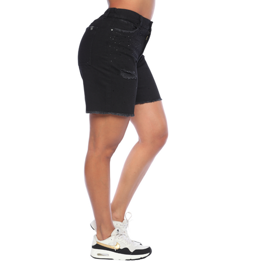 Bermuda negra con apliques - Ref:10809