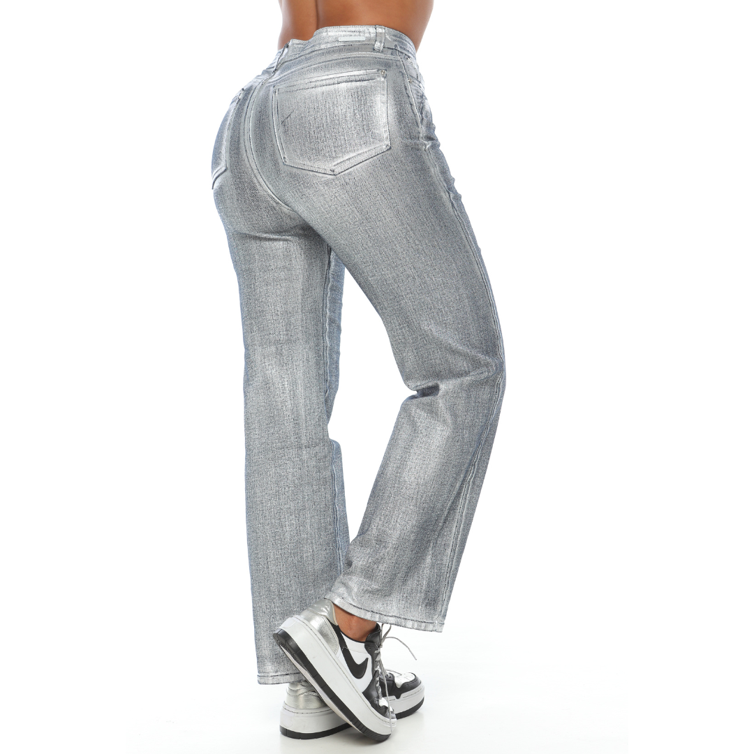 Jean mom recto plateado - Ref:10589