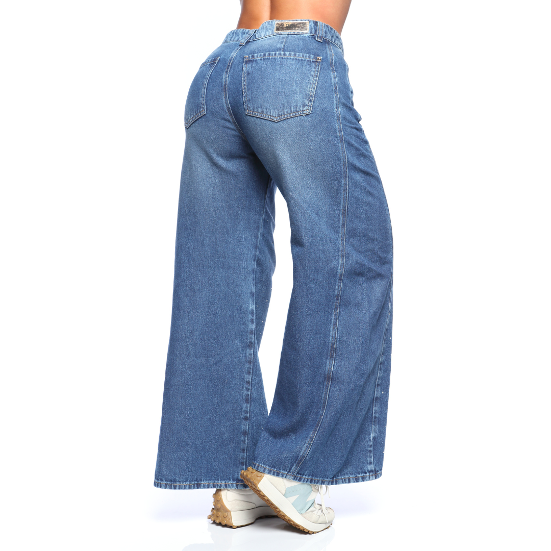 Jean mom flare con apliques - Ref:10797