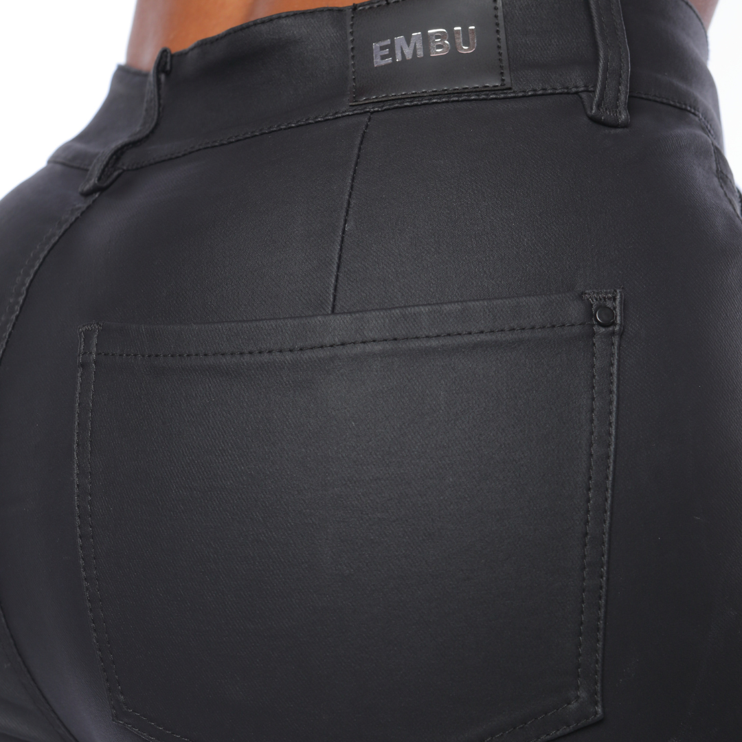 Skinny en efecto cuero negro - Ref:10962