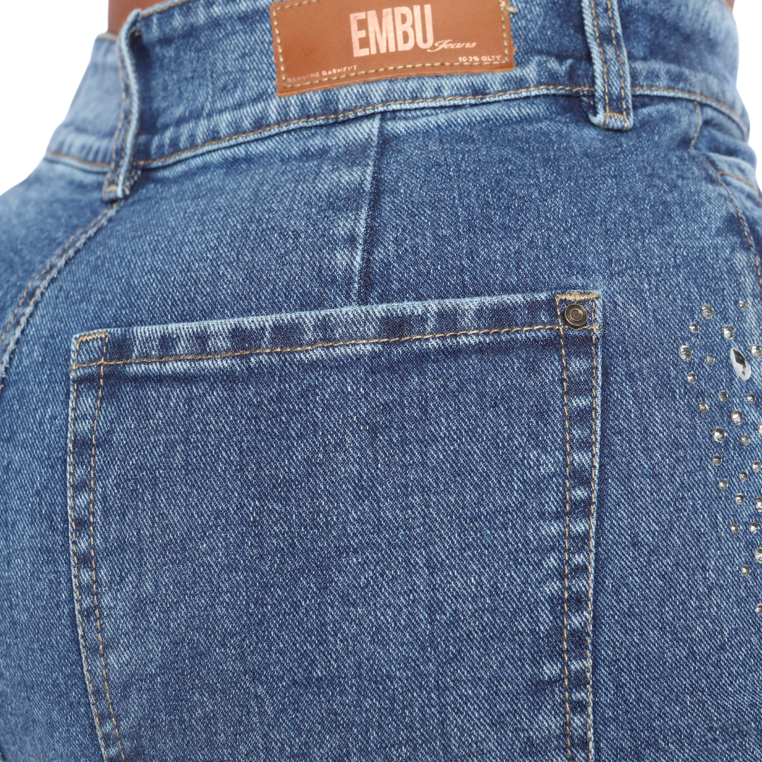 Jean mom flare con apliques - Ref:10810