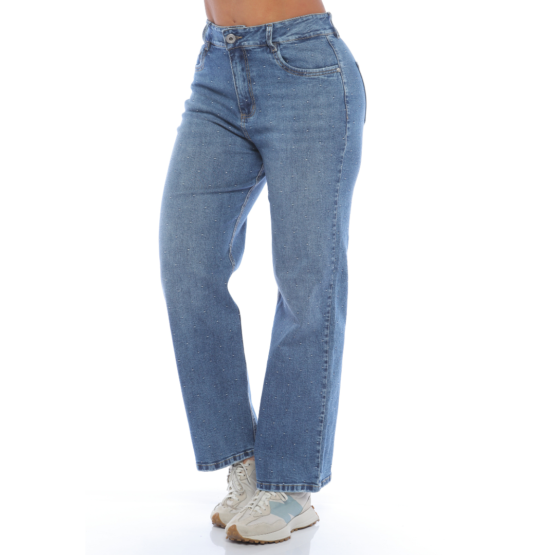 Jean mom recto con detalles - Ref:10910