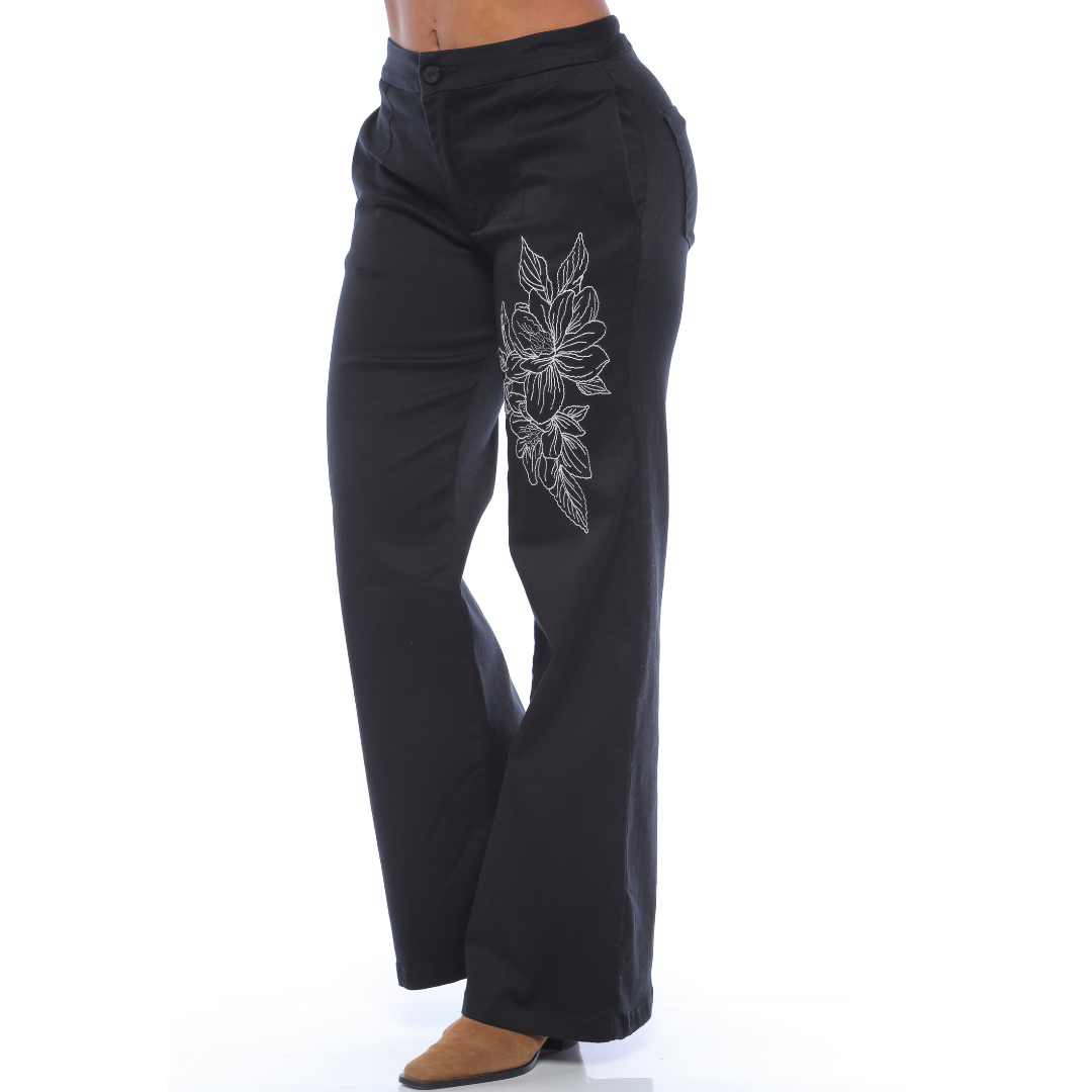 Pantalón mom recto bordado - Ref:10948