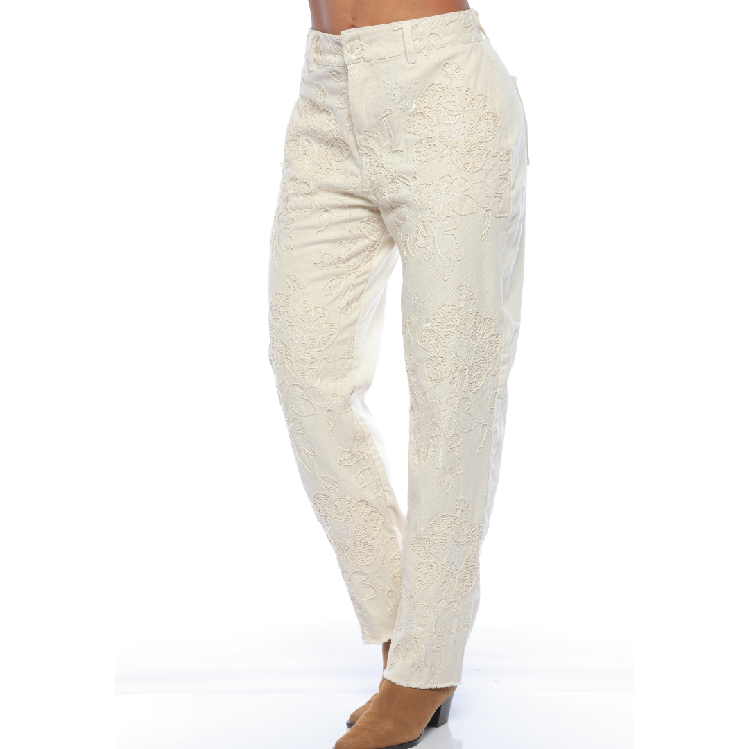 Mom fit bordado marfil - Ref:10924