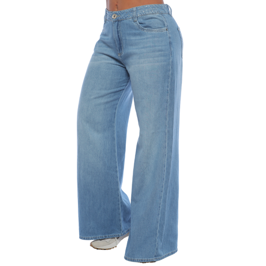 Jean mom flare con apliques - Ref:10815