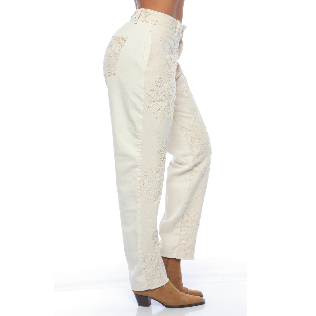 Mom fit bordado marfil - Ref:10924