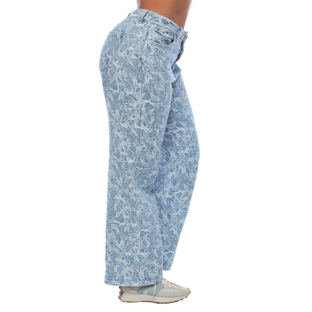 Jean mom flare bordado floral - Ref:10873
