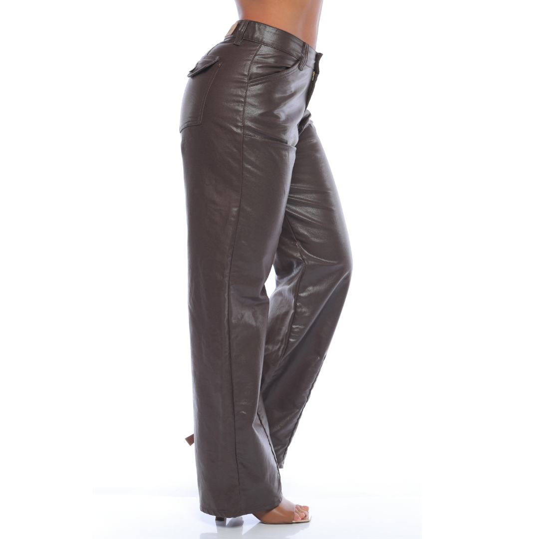Wide leg en tencel encerado café - Ref:10993