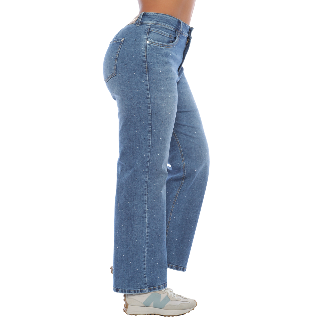 Jean mom recto con detalles - Ref:10910