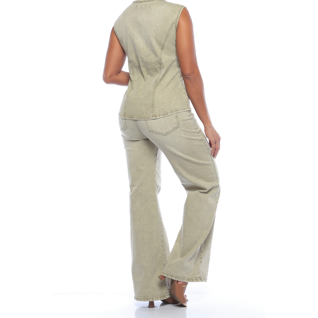 Chaleco en denim verde - Ref:20095