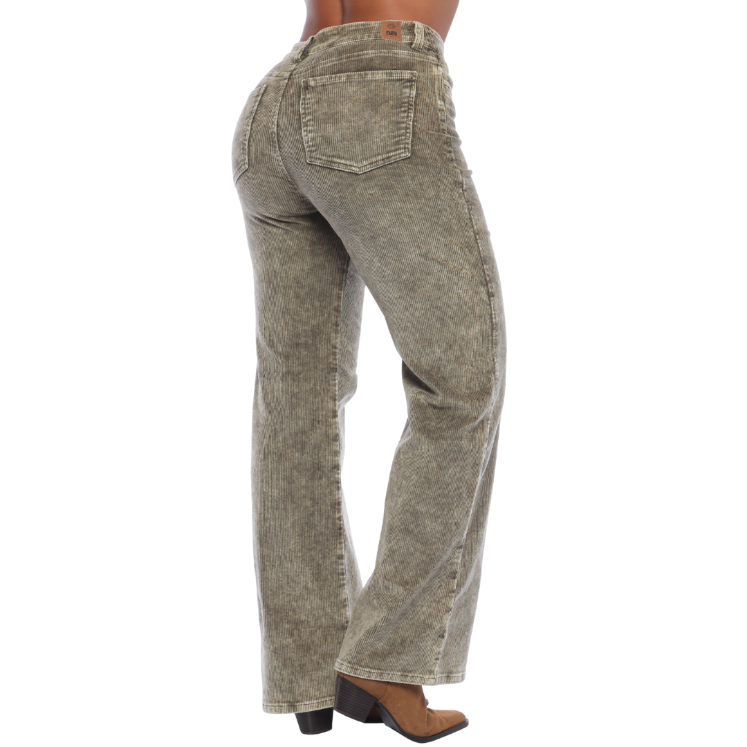 Mom flare verde en corduroy - Ref:10808