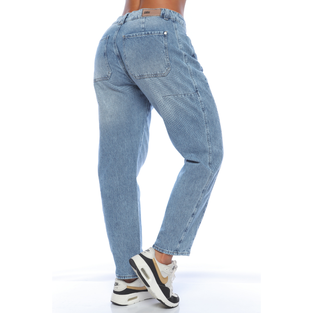 Jean barrel en denim claro - Ref:10928