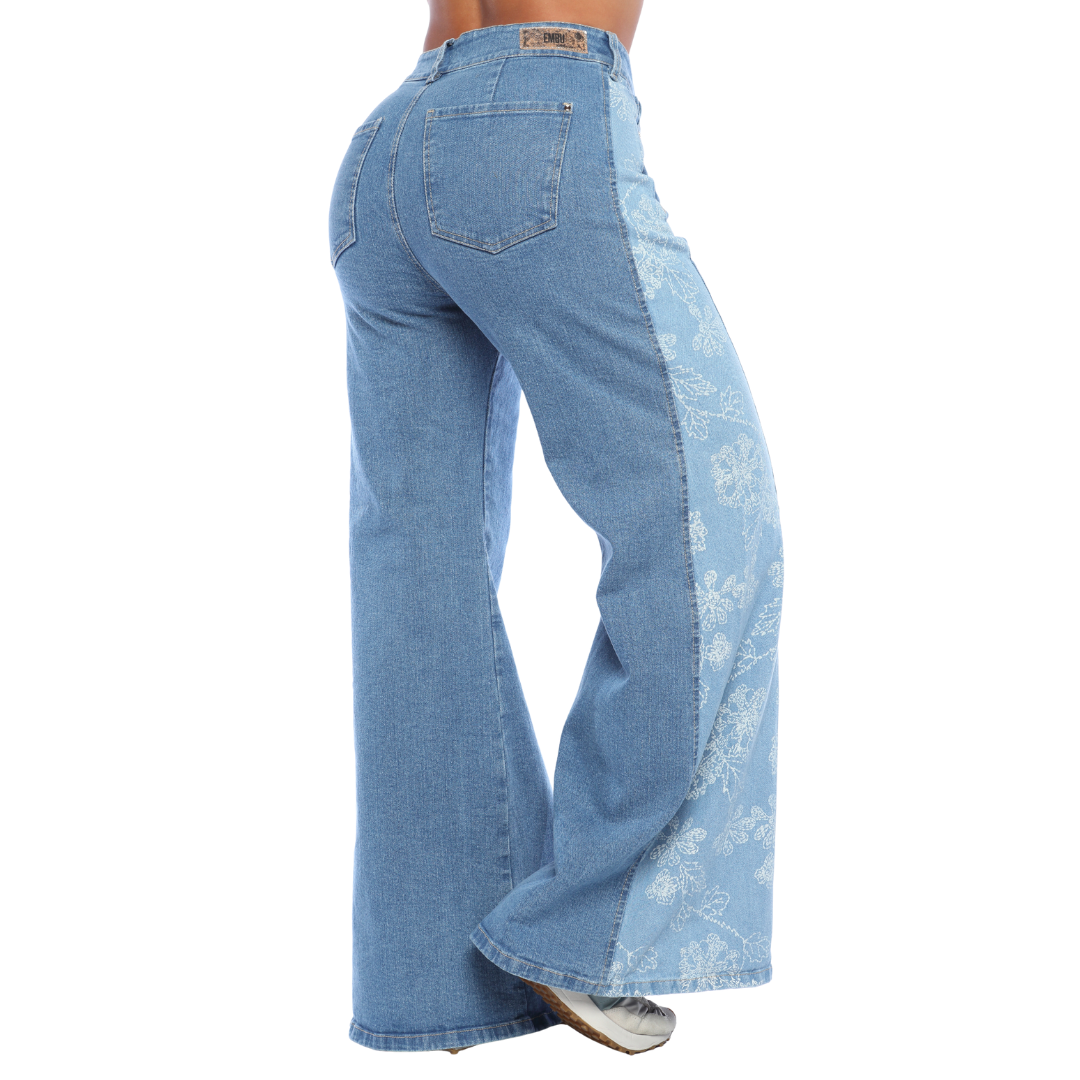 Jean mom flare estampado print floral - Ref:10811