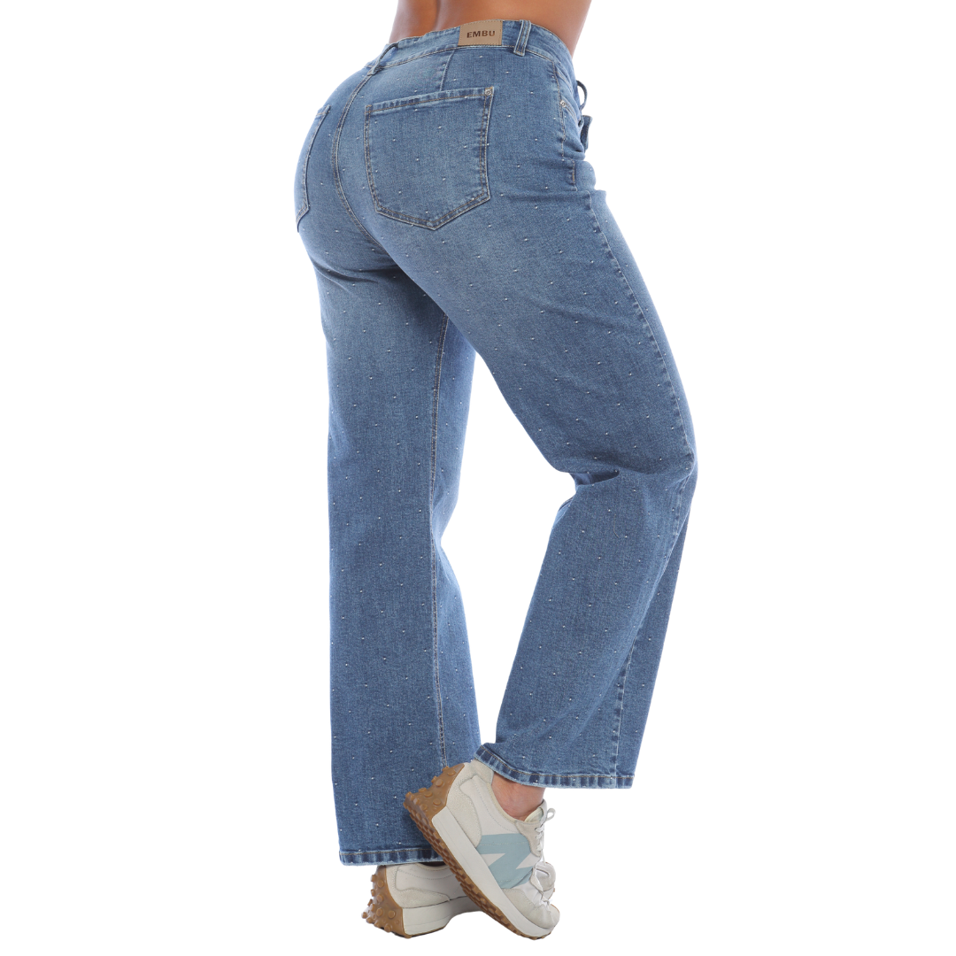 Jean mom recto con detalles - Ref:10910