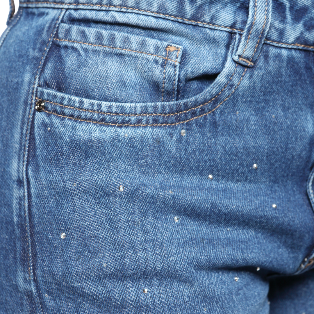 Jean mom flare con apliques - Ref:10797