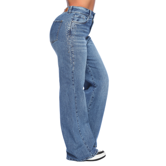 Jean mom flare con apliques - Ref:10810