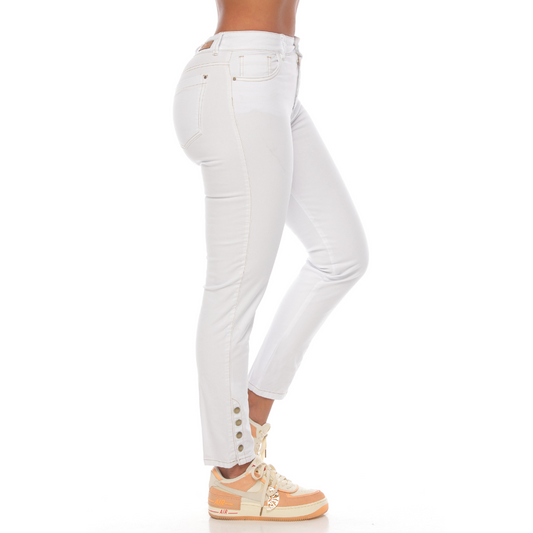 Pantalón drill blanco con broches en bota - 10349