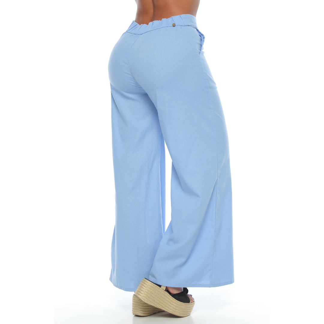 Pantalón lino azul - Ref:10419